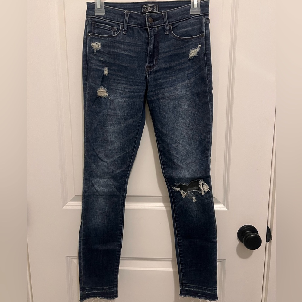 Abercrombie & Fitch Blue Skinny Jeans with Distressed Details